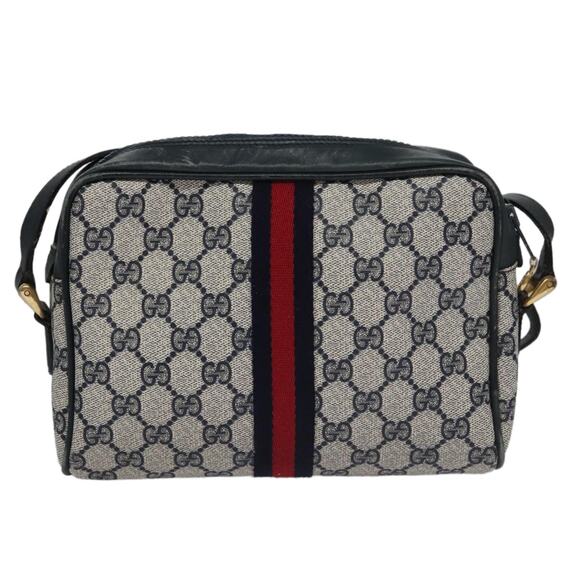 GUCCI GG Supreme Sherry Line Shoulder Bag Pvc Leather Navy Red - Picture 3 of 16